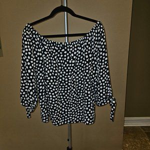 J Crew Black and White Off-Shoulder Blouse
